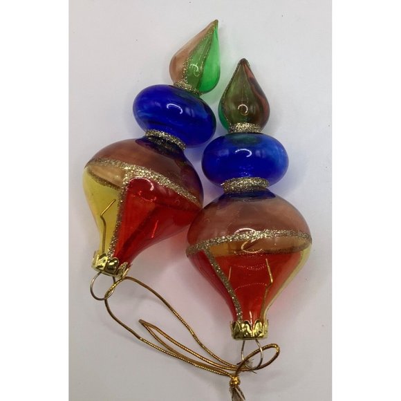 Vintage Avon Glass Ornaments Set 2 Red Blue Green Gold Glitter - Picture 6 of 7